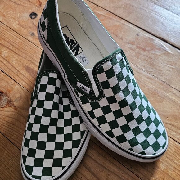 Green & White Checkered Vans Slide Ons - Size 8 Mens - Picture 1 of 6
